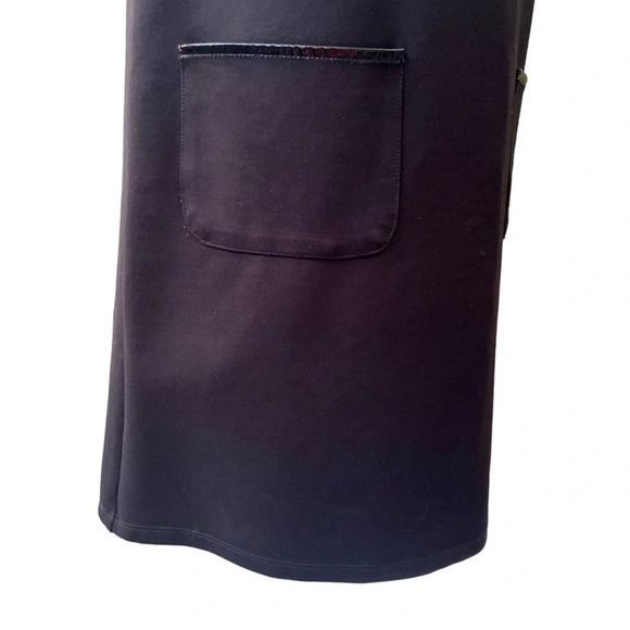Julie Brown NYC Black Sheath Dress with Front Pockets and Faux Leather Trim Sz M - Picture 4 of 15
